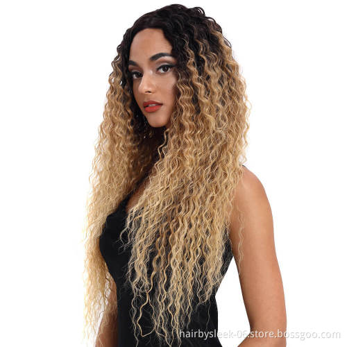 Kelly Synthetic Lace Front Wig wave Ombre blond Jerry curly hair weave 31 Inch Energetic Spring Small Curly Wig Hair Wigs